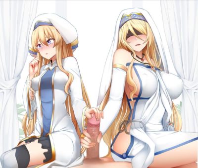 Branlette et lustrage de grosse bite pour Prêtresse et Sword Maiden