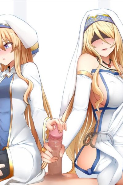 Branlette et lustrage de grosse bite pour Prêtresse et Sword Maiden