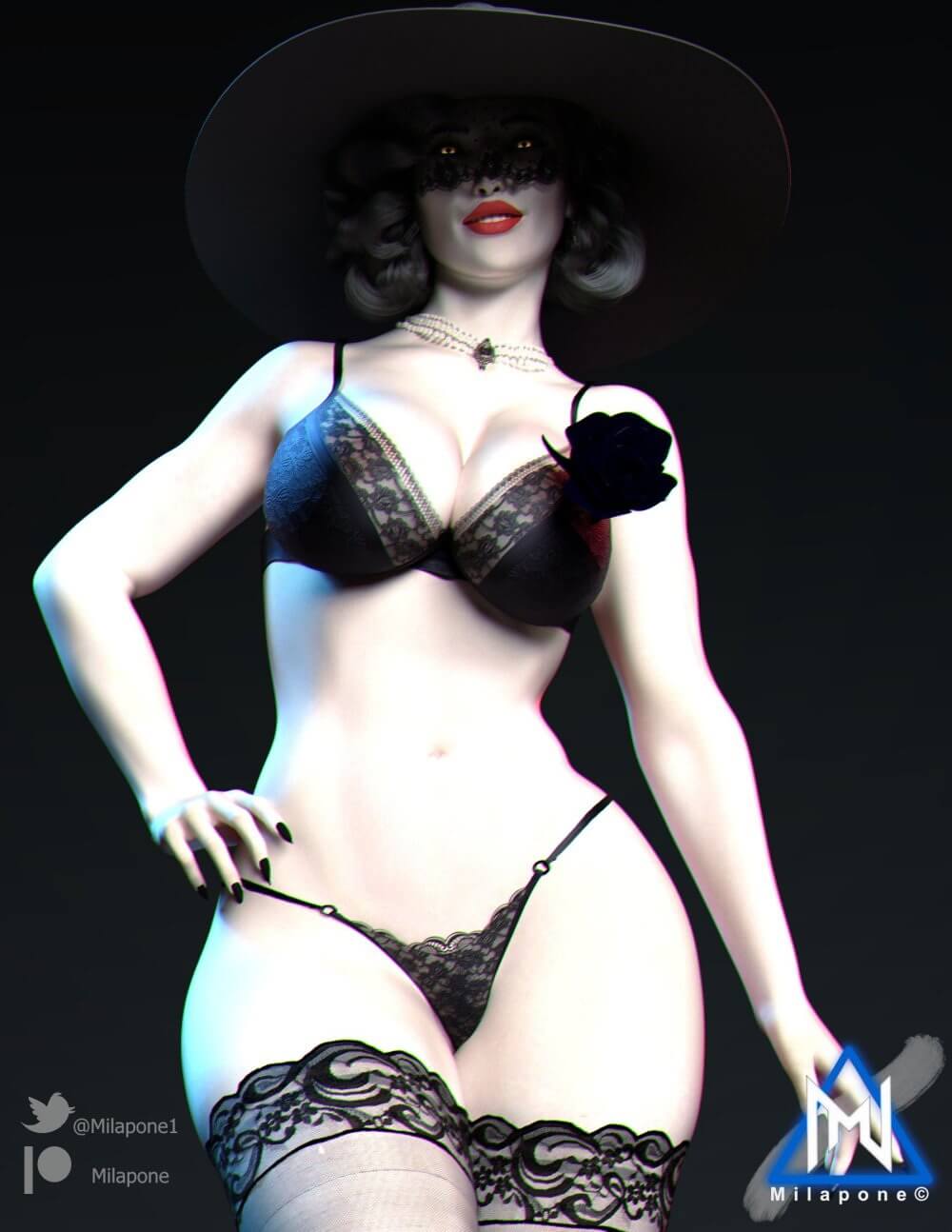 Lady Dimitrescu en lingerie affriolante a un décolleté appétissant - Resident Evil Hentai