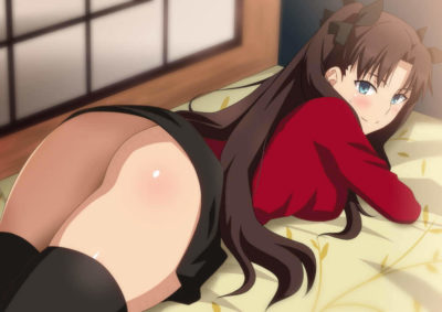 Rin Tohsaka provocante expose son joli petit cul bombée la jupe relevée