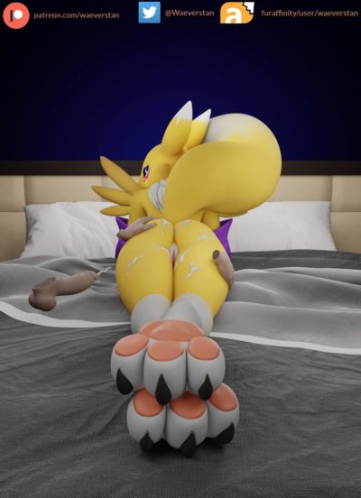 Renamon a son cul bestial arrosé par une éjaculation de sperme