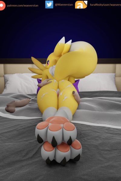 Renamon a son cul bestial arrosé par une éjaculation de sperme