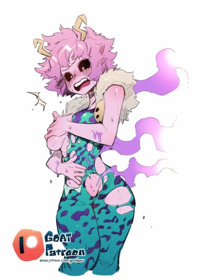 Mina Ashido (Pinky) débraillée planque ses épais nibards