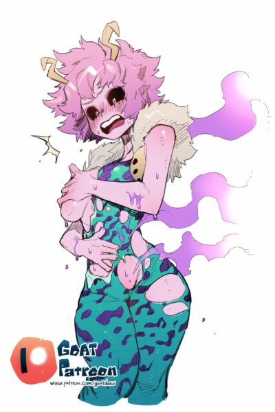 Mina Ashido (Pinky) débraillée planque ses épais nibards