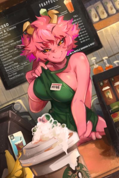 Pinky (Mina Ashido) est nue sous son tablier de serveuse perverse