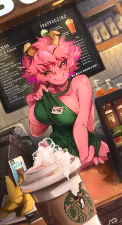 Pinky (Mina Ashido) est nue sous son tablier de serveuse perverse