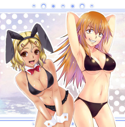 Sakura et Gamo-chan en harem en bunny girl et bikini