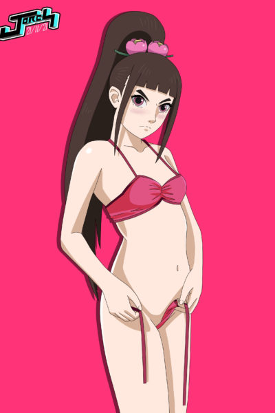 Tsubaki Kurogane en bikini sexy retire sa culotte