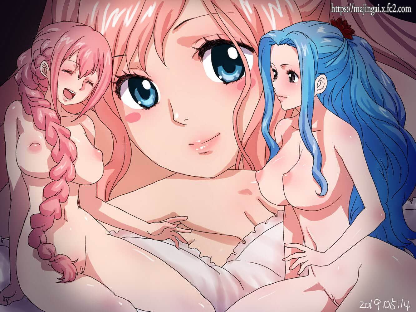 Shirahoshi et Vivi nues montrent leurs lourdes poitrines de waifu - One Piece Hentai